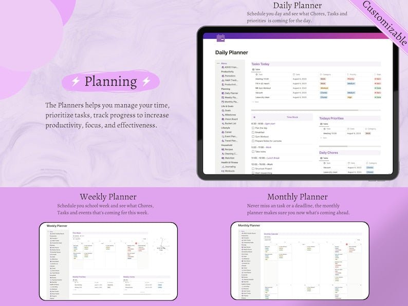 ADHD Notion Life Planner | ADHD friendly Notion Template (NEW DASHBOARD) - LilyNotion | Best Notion Template