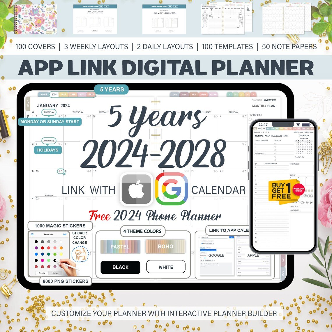Digital Planner, Goodnotes Planner, 2024 2025 - 2028, Five Year Planner, iPad Planner, Notability Planner, Hyperlinked Planner, Daily planner - LilyNotion | Best Notion Template
