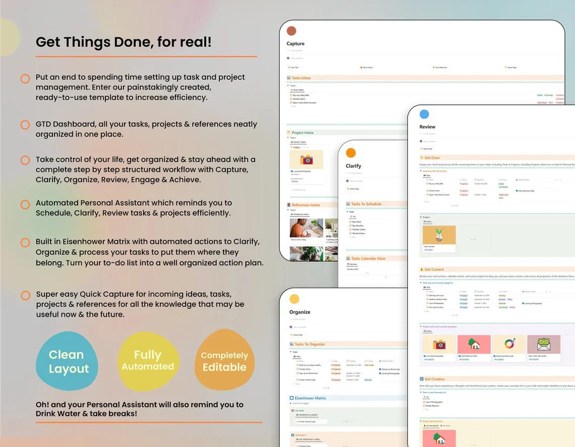 Notion Template Get Things Done Planner Second Brain Notion, Study & Productivity Notion Daily Academic Notion Work GTD - LilyNotion | Best Notion Template